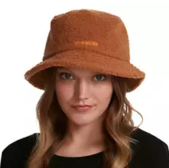 Steve Madden Accessories - Steve Madden Brown Faux Fur Sherpa Bucket Hat with Satin Lining NWT